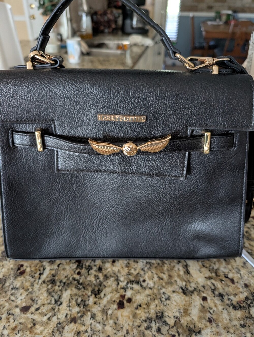 Harry Potter Golden Snitch Black Leather Handbag